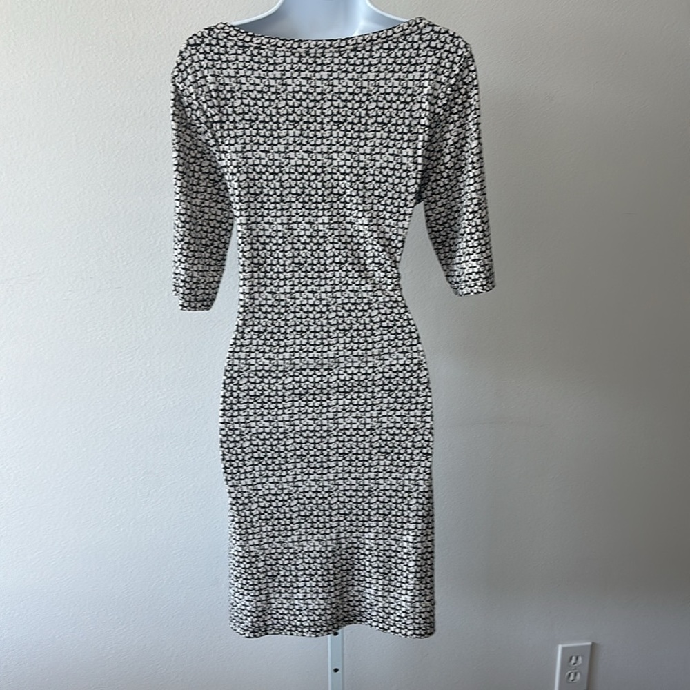 VTG 90s KBS Dress M Side Tie Mod Mini Ruched Stretch Parisian Quiet Luxury Y2K - Picture 3 of 13